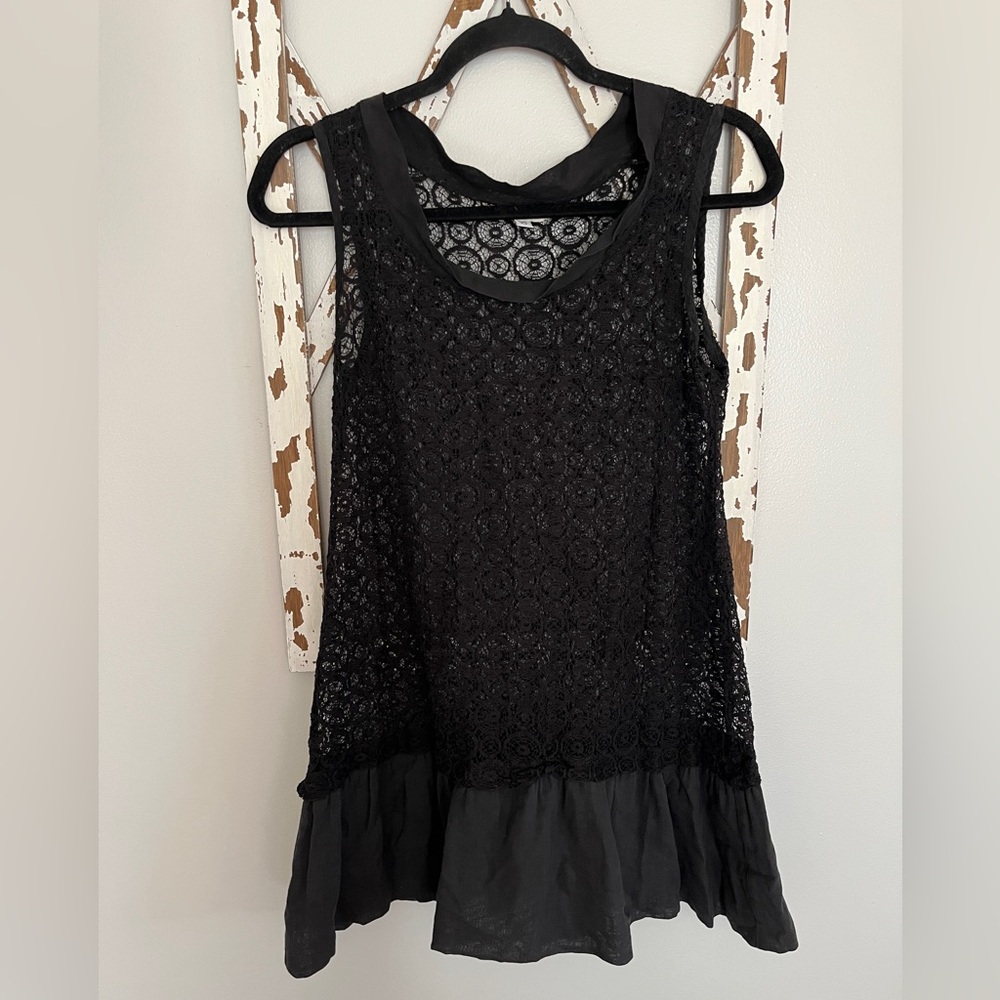 Neesh by D.A.R. Lace‎ Crochet Tunic Tank Top Black Size XS